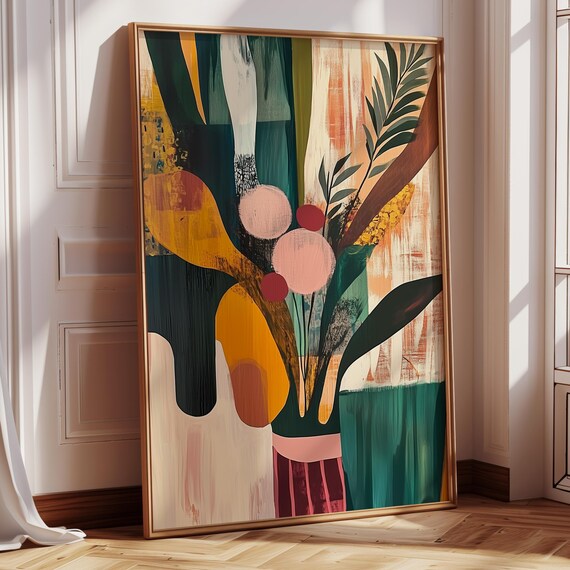 Modern Abstract Botanical Mid Century Tropical Plant Art Poster