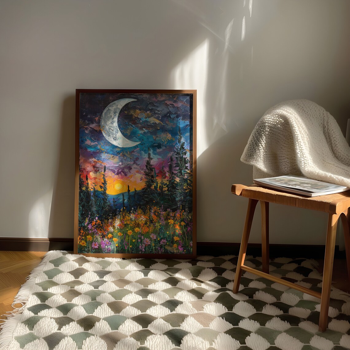 Moon Above The Pine Tree Woodland Art Print - Image 3