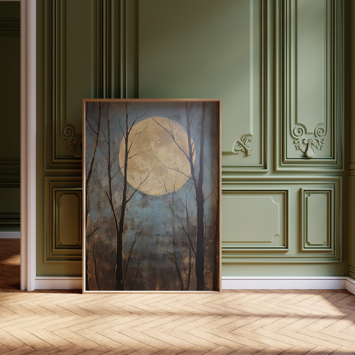 Vintage Full Moon Through The Trees Art Print - Image 3