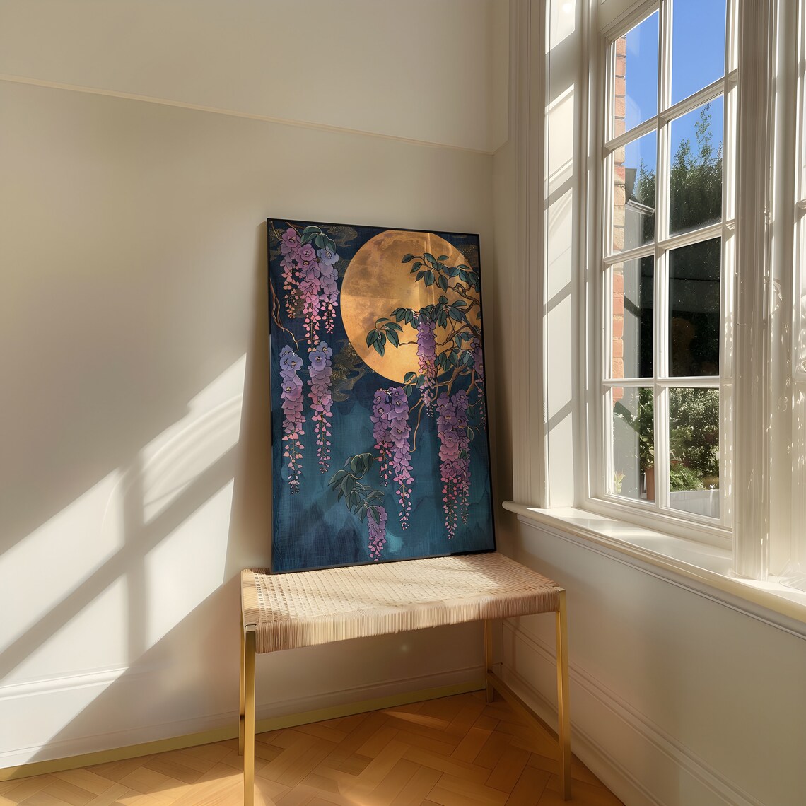 Full Moon And Wisteria, Cottagecore Wall Art Print - Image 4
