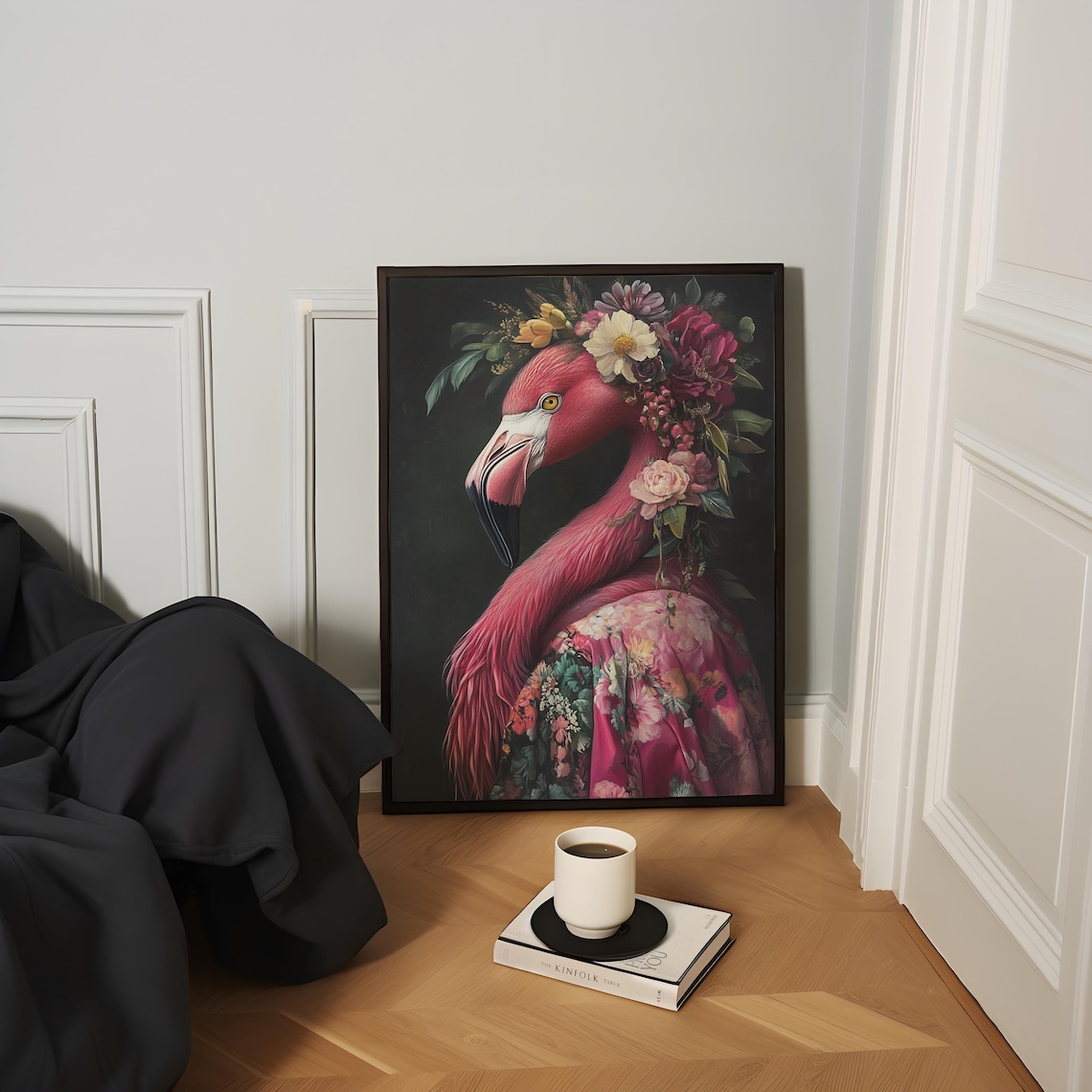 Flamingo Art Print, Maximalist Eclectic Floral Portrait - Image 3