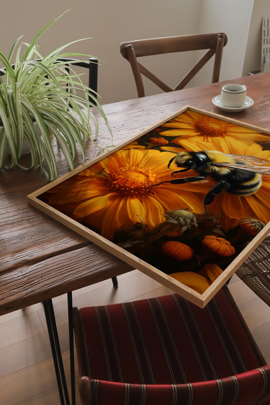 Glowing Bumblebee on Sunflower Macro Golden Floral Nature Wall Art - Image 2