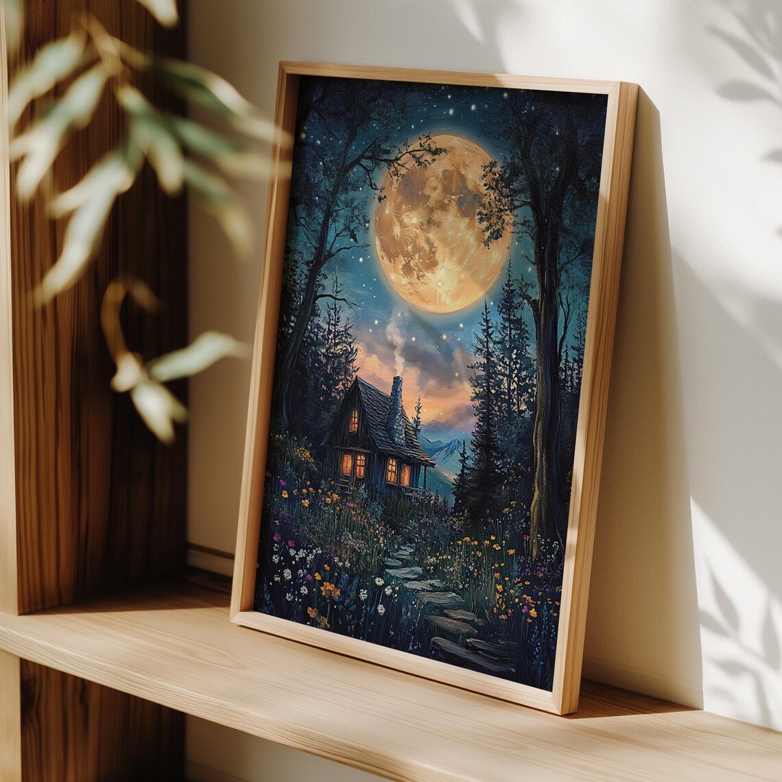 Mystical Cottage Under Full Moon Art Print - Image 4