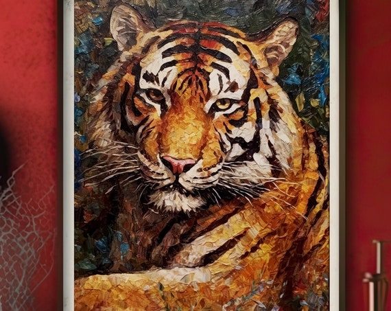 Tiger Face Colorful Impasto Oil Painting Wildlife Style Poster