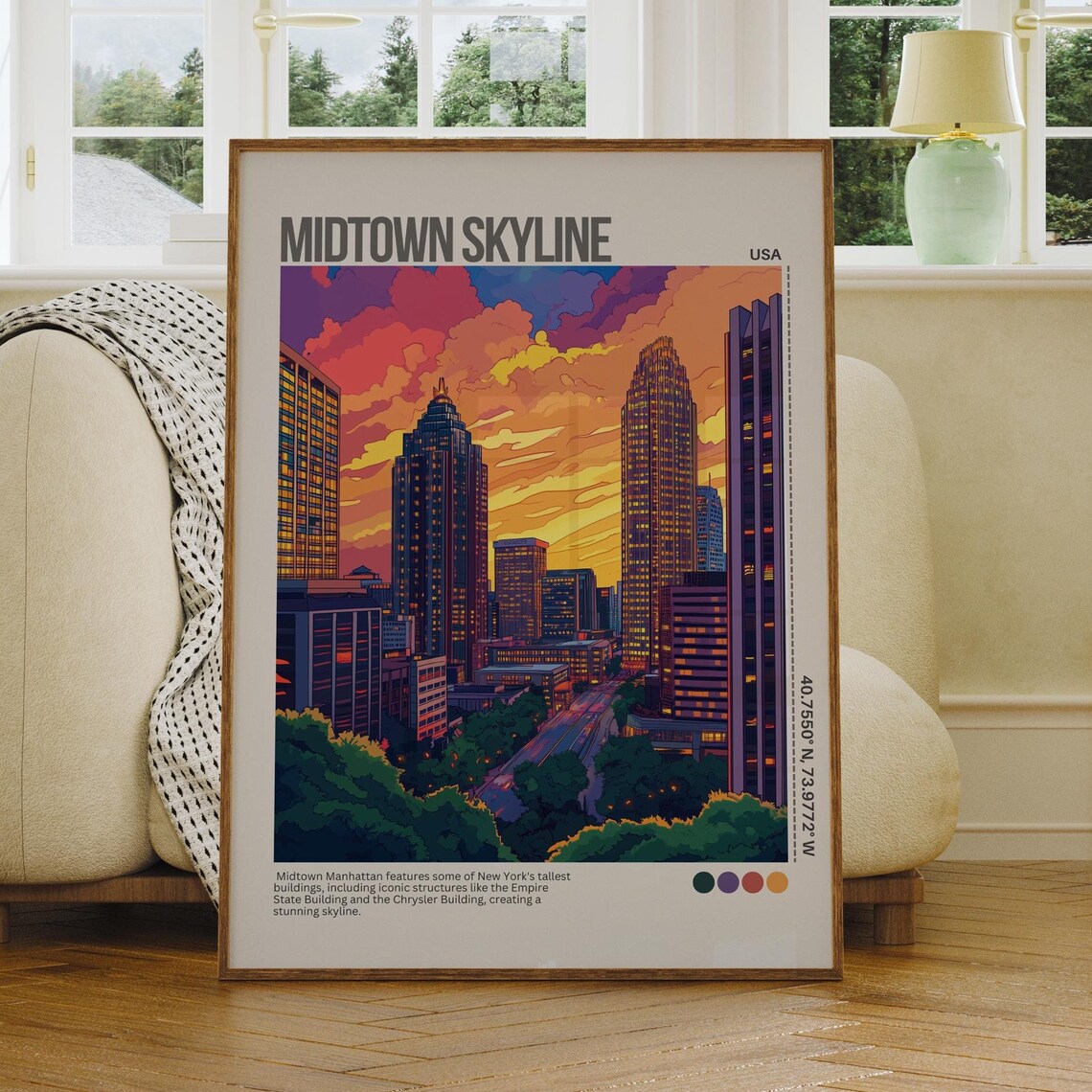 Midtown Manhattan Skyline Sunset New York City Travel Poster