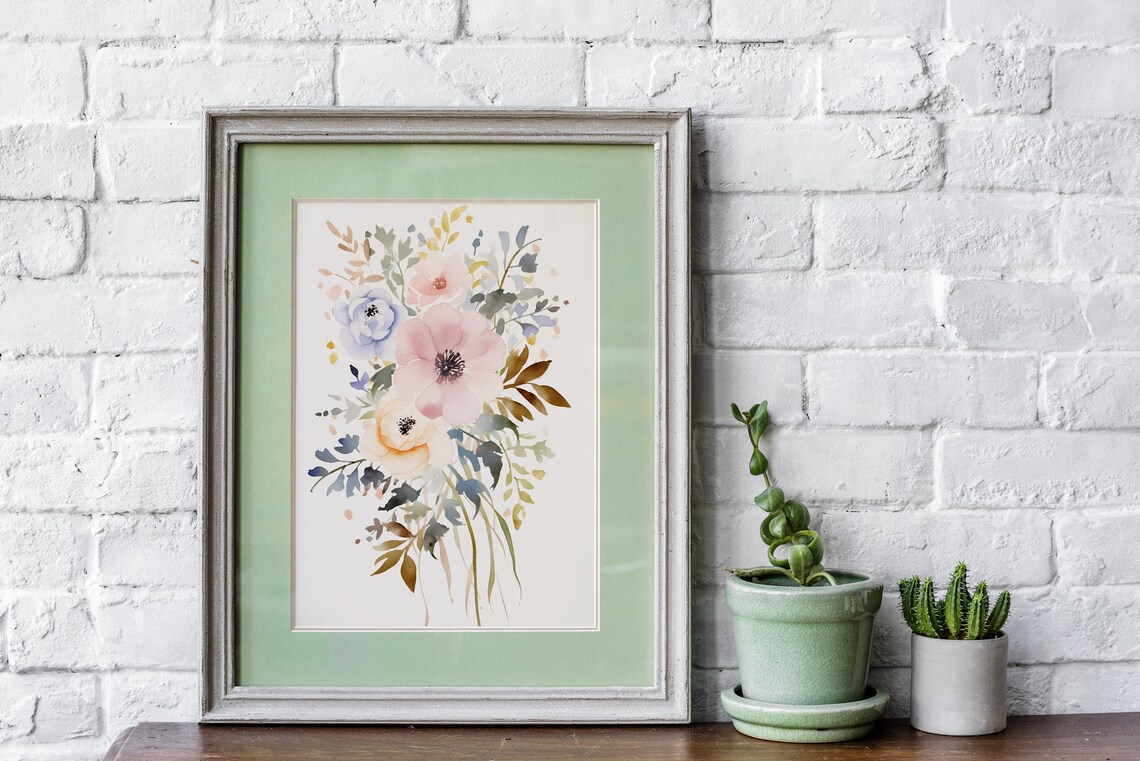 Pastel Wildflower Bouquet Watercolor Soft Romantic Floral Art Poster - Image 4