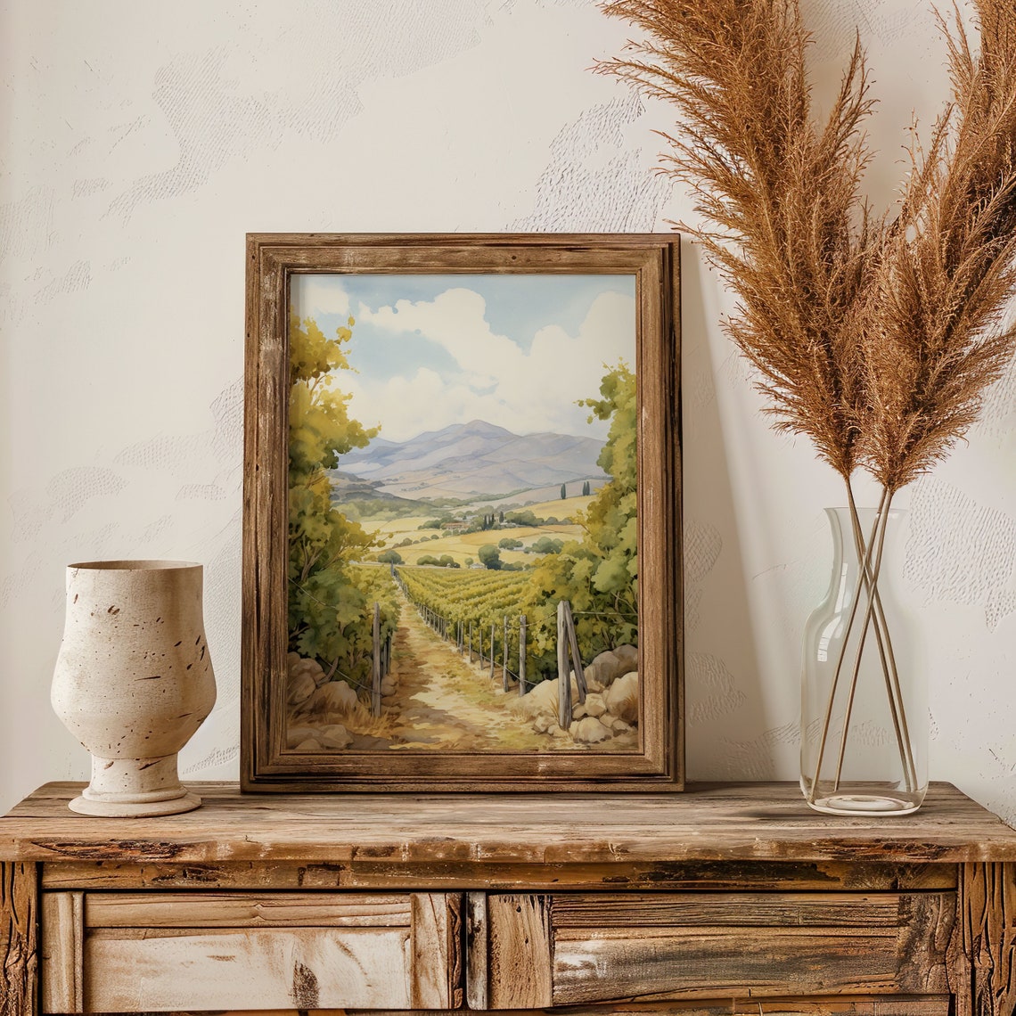 Tuscan Vineyard Path Rolling Hills Watercolor Countryside Art Poster - Image 4
