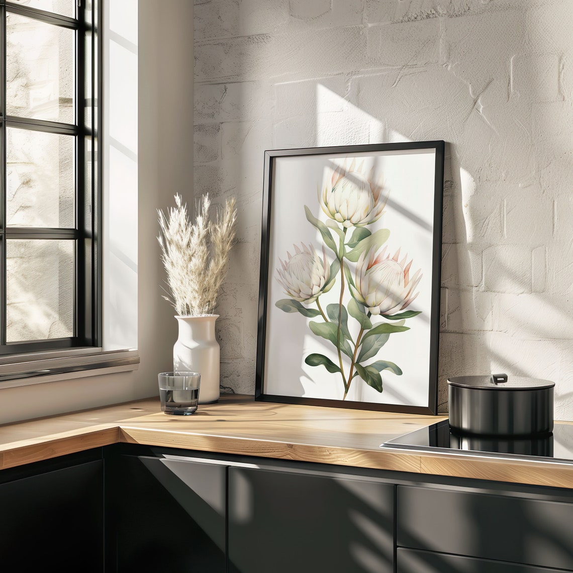 White King Protea Flower Trio Watercolor Botanical Wall Poster - Image 5