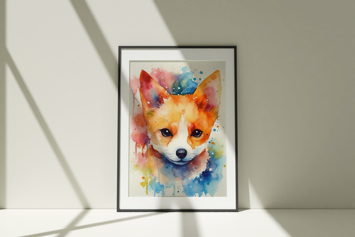 Baby Fox Colorful Watercolor Portrait Cute Puppy Splash Art Poster - Image 4
