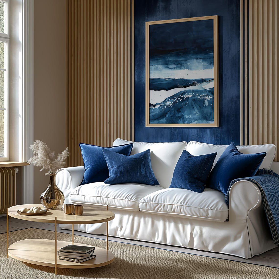 Abstract Indigo Watercolor Waves Navy Ocean Stripes Art Poster - Image 3