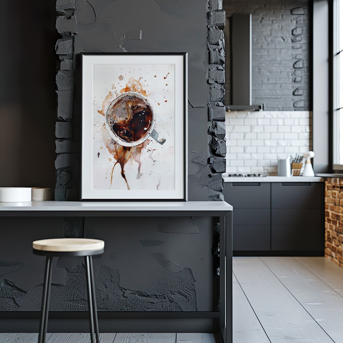 Black Coffee Overhead Watercolor Artistic Splash Modern Art Poster - Image 5