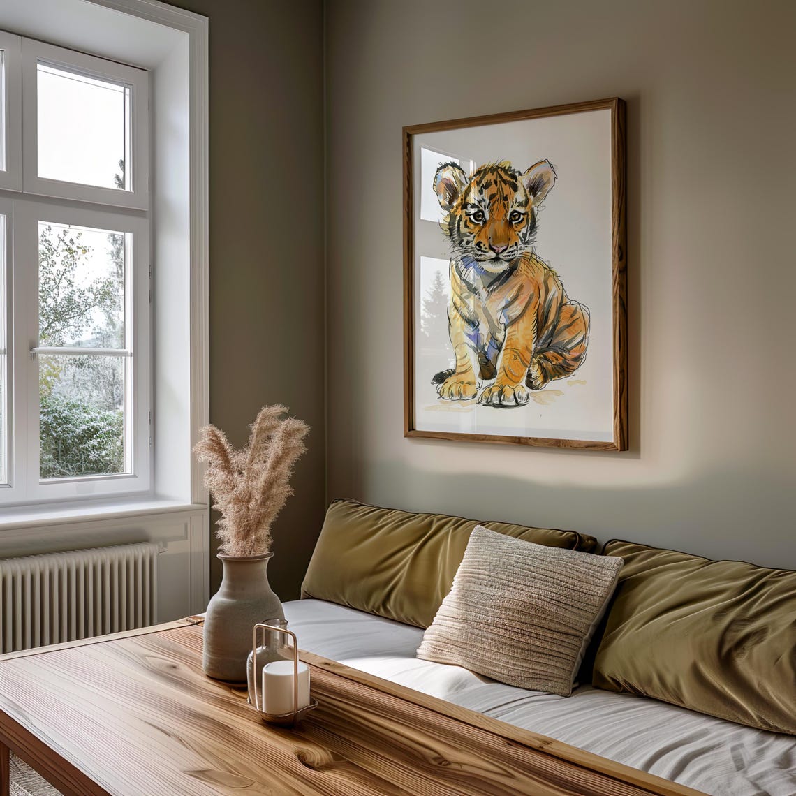 Adorable Tiger Cub Front View Watercolor Baby Animal Art Poster - Image 5