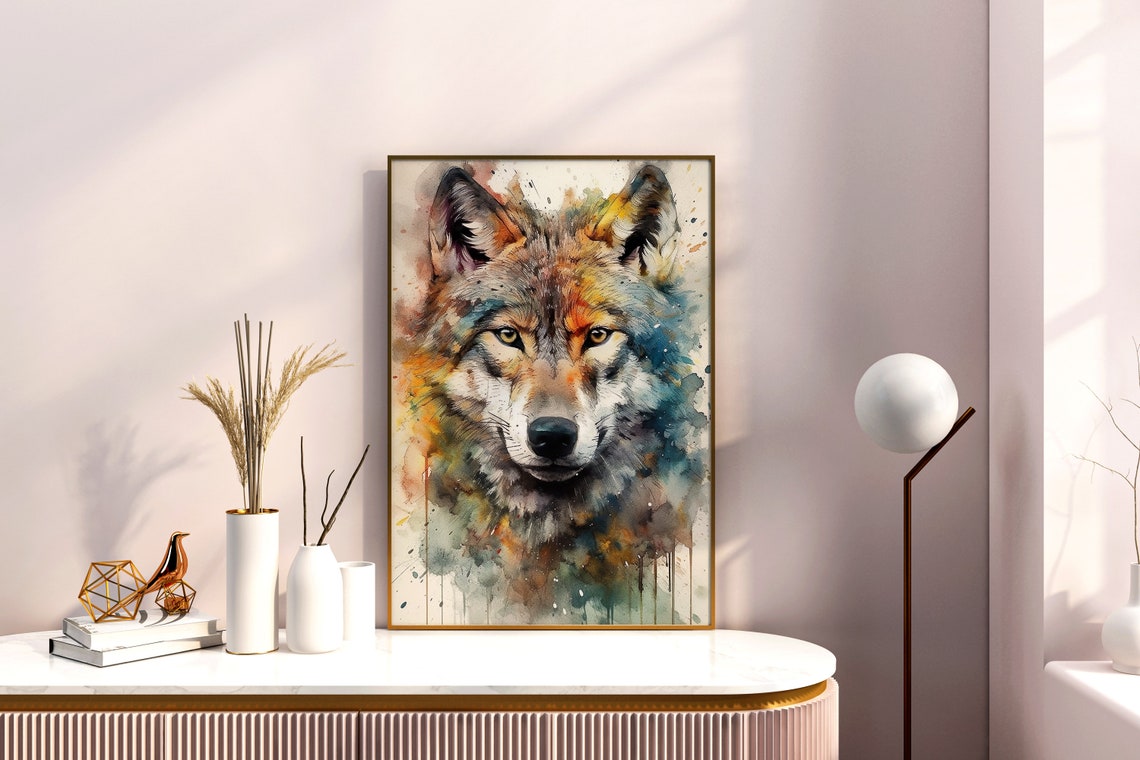 Gray Wolf Watercolor Portrait Wildlife Animal Head Art Poster - Image 5
