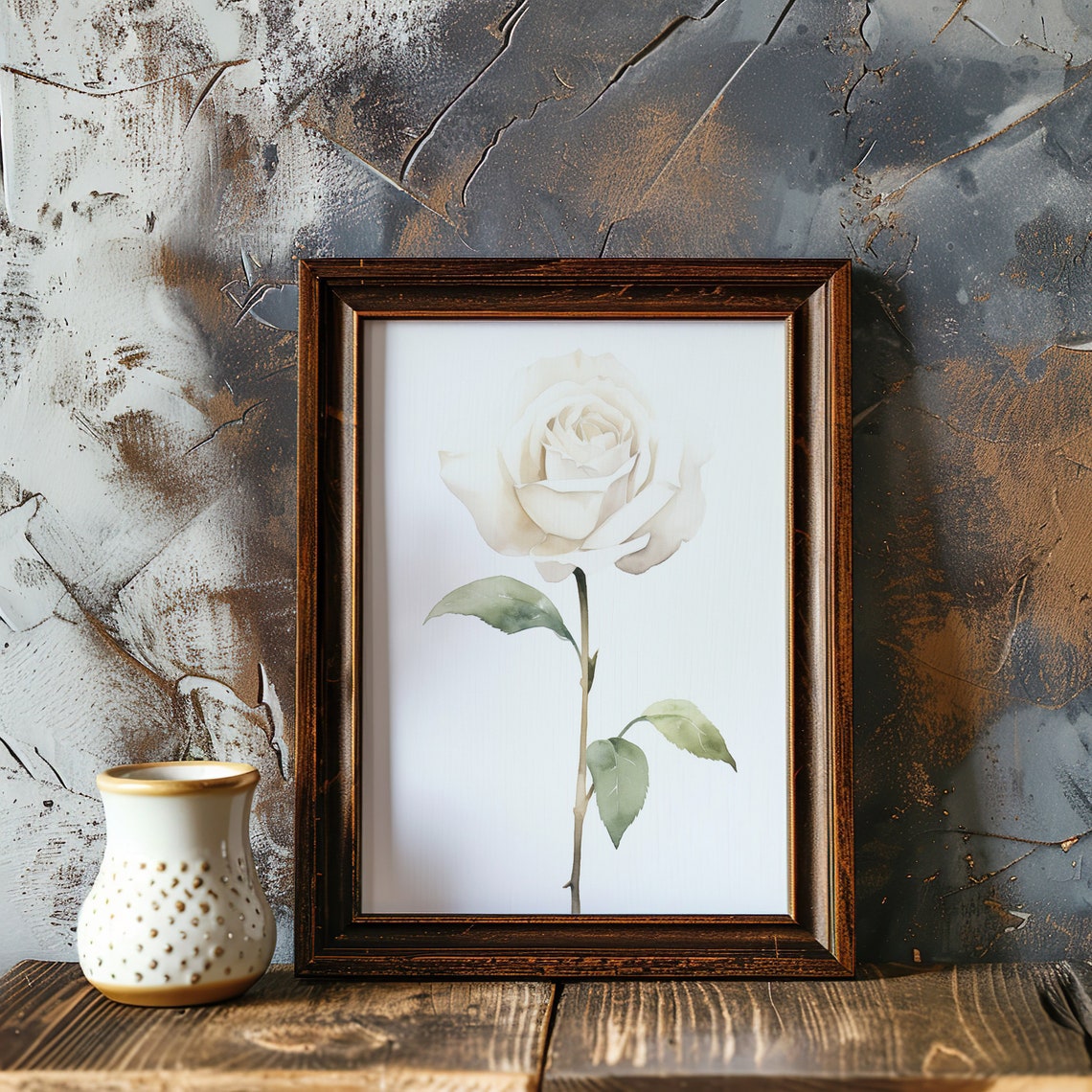 White Rose Single Bloom Classic Watercolor Elegant Floral Art Poster - Image 5