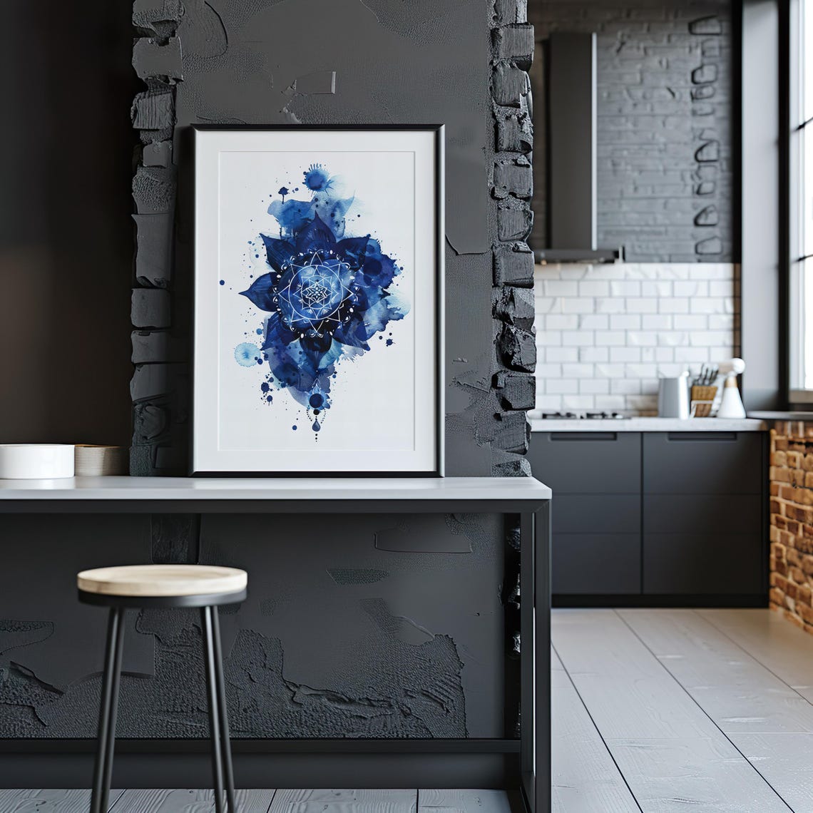 Navy Blue Mandala Watercolor Zen Meditation Wall Decor Art Poster - Image 4