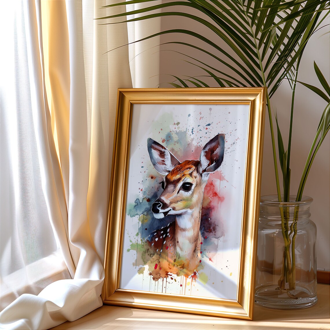 Baby Fawn Watercolor Portrait Spotted Deer Nursery Art Poster - Image 3