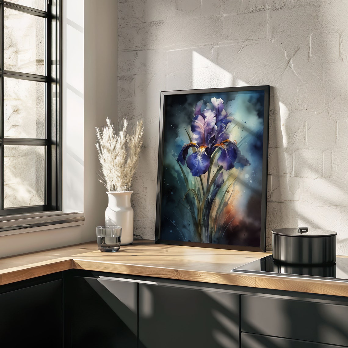 Dramatic Purple Iris Flower Dark Moody Botanical Watercolor Poster - Image 5