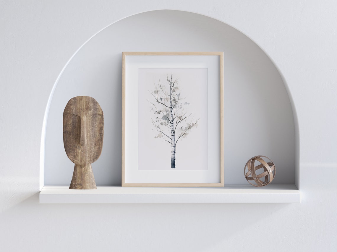 White Birch Tree Watercolor Bare Branches Winter Tone Art Poster - Image 4