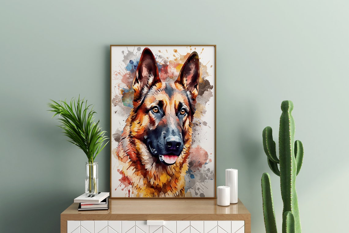 German Shepherd Watercolor Portrait Loyal Dog Pet Animal Art Poster - Image 3