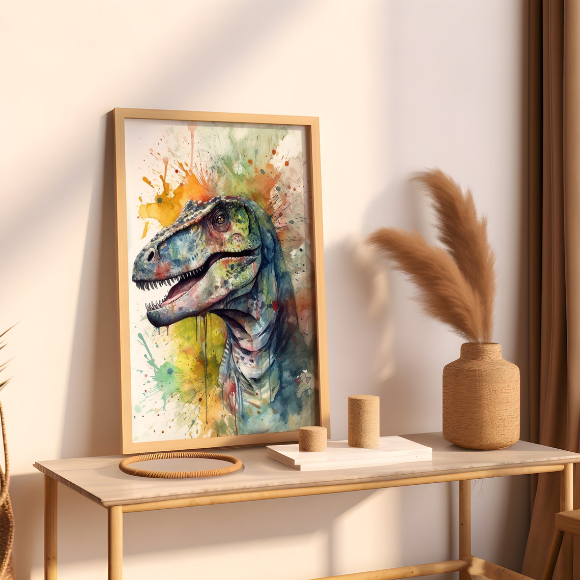 T Rex Colorful Watercolor Portrait Dinosaur Head Splash Art Poster - Image 3