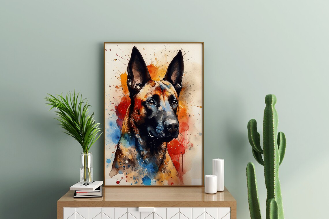 Belgian Malinois Dog Portrait Colorful Watercolor Pet Art Poster - Image 4