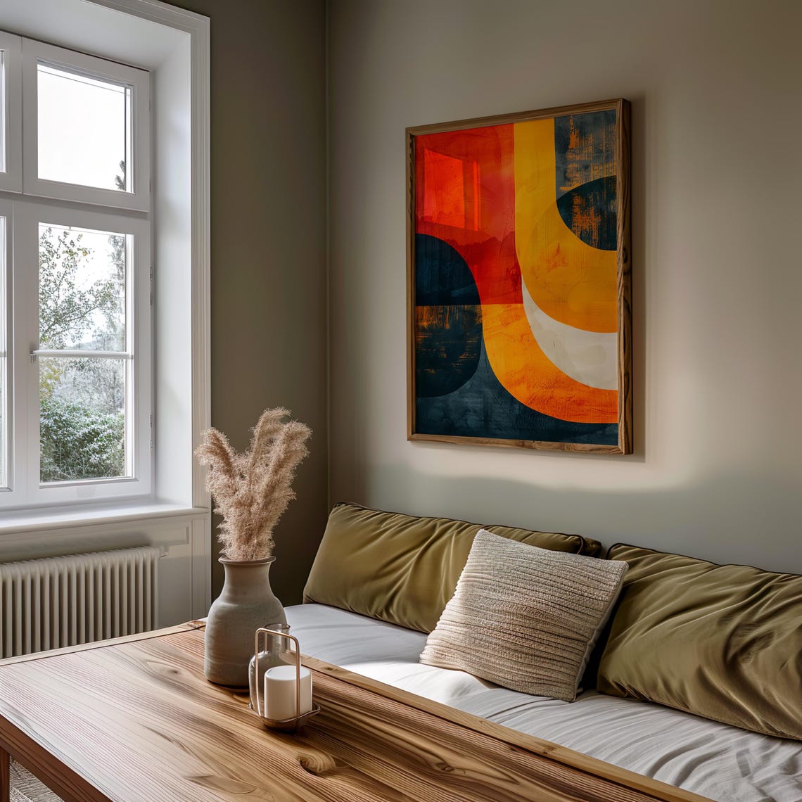 Abstract Geometric Red Orange Navy Curve Bold Modern Art Poster - Image 3