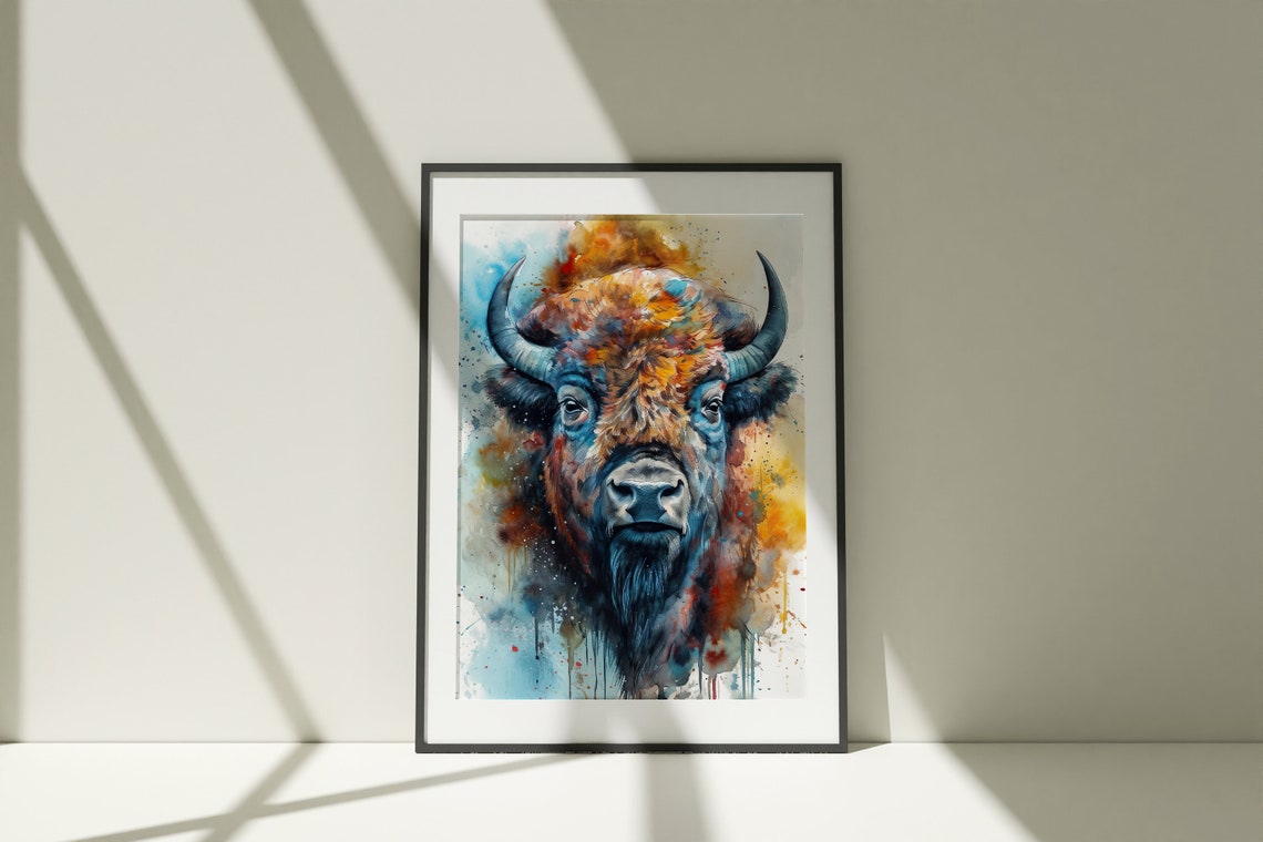 American Bison Watercolor Portrait Buffalo Wildlife Art Poster - Image 3