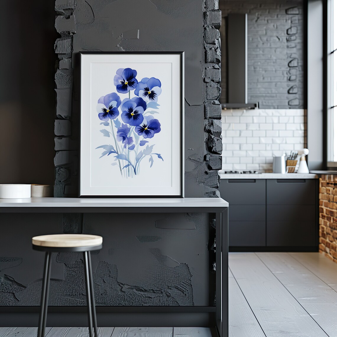 Blue Pansies Watercolor Bouquet Vibrant Blooms Botanical Floral Art Poster - Image 3