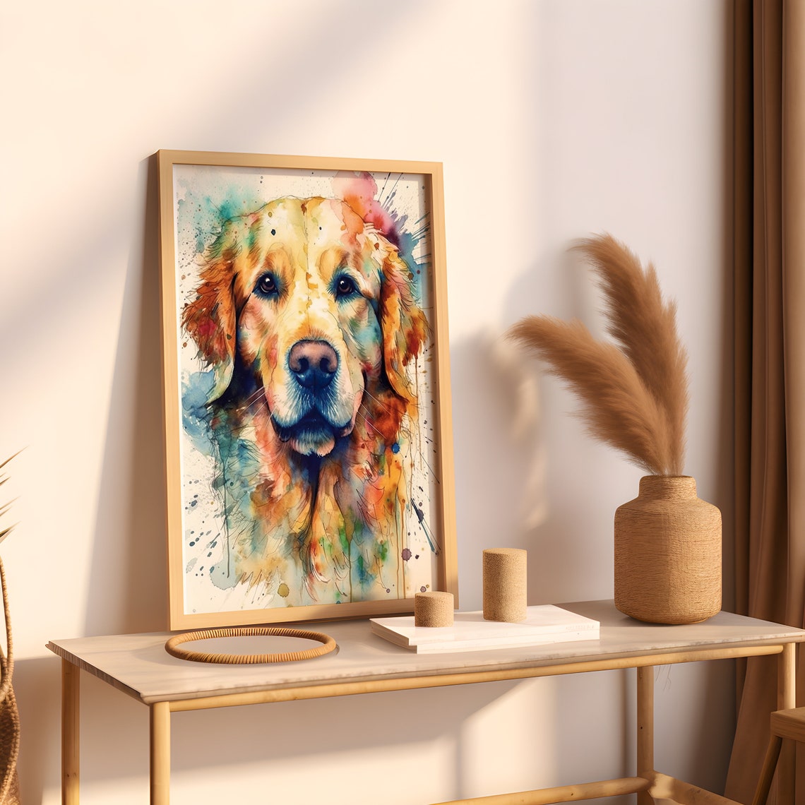 Golden Retriever Colorful Watercolor Dog Portrait Splash Art Poster - Image 3