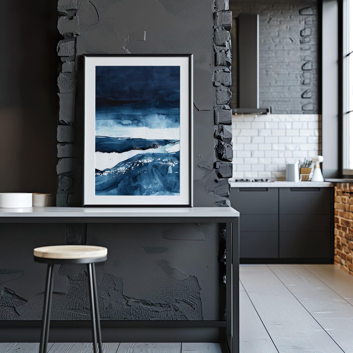 Abstract Indigo Watercolor Waves Navy Ocean Stripes Art Poster - Image 4
