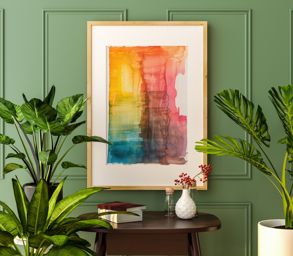 Abstract Coral Teal Watercolor Wash Modern Minimal Art Poster - Image 2
