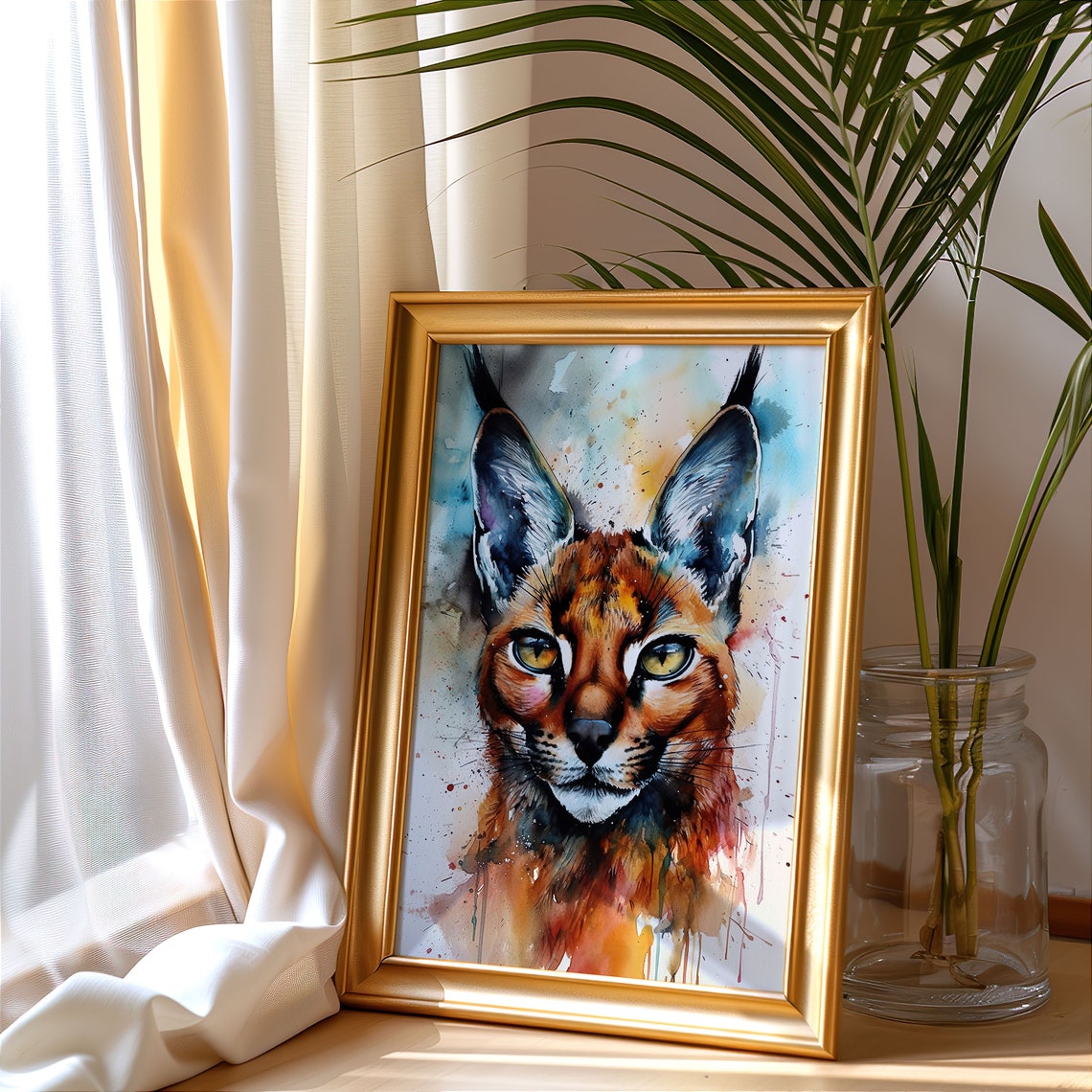 Caracal Wild Cat Face Watercolor Splash Exotic Portrait Poster - Image 5