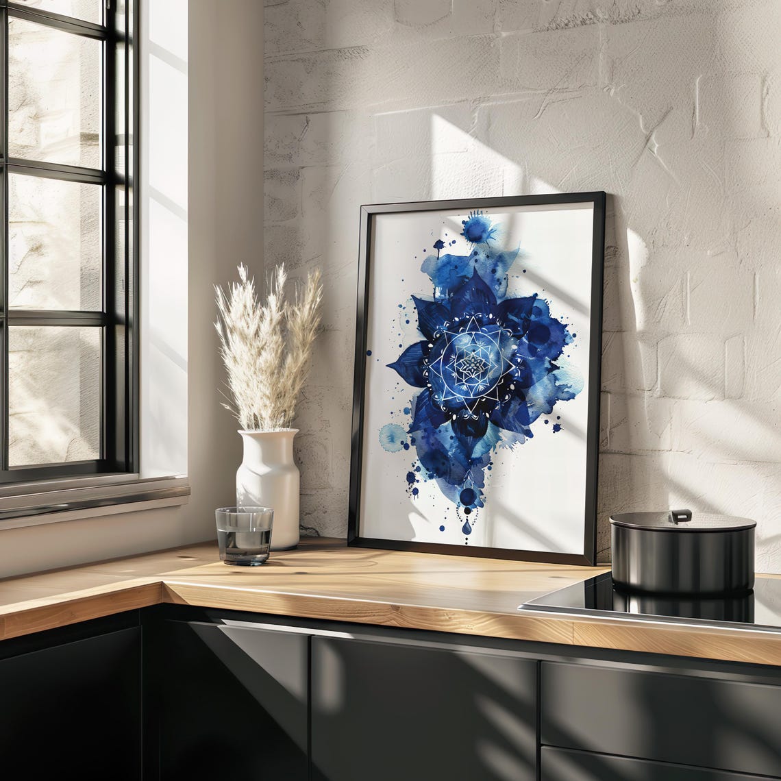 Navy Blue Mandala Watercolor Zen Meditation Wall Decor Art Poster - Image 2
