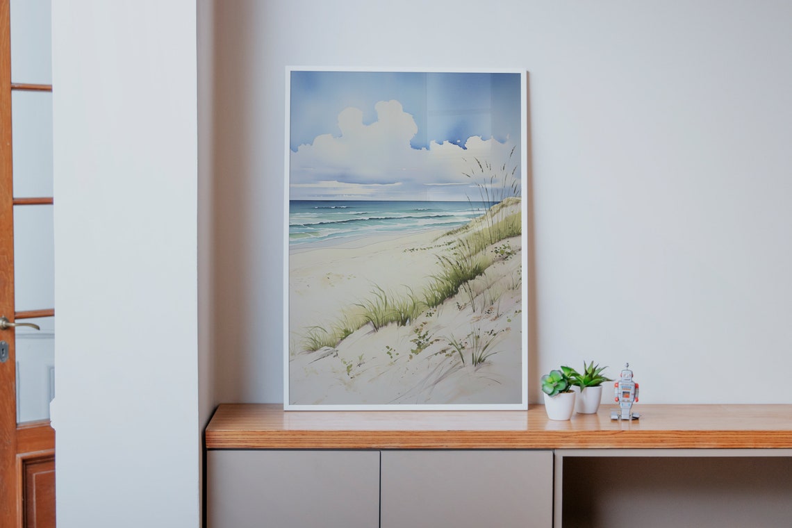 Ocean Beach Watercolor Landscape Sandy Dunes Coastal Art Poster - Image 3