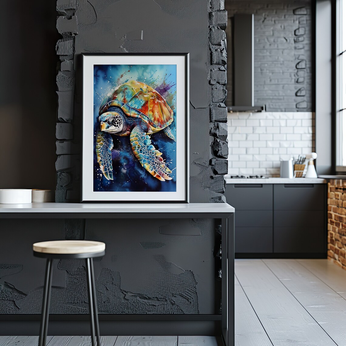 Colorful Sea Turtle Watercolor Deep Ocean Wildlife Art Poster - Image 3