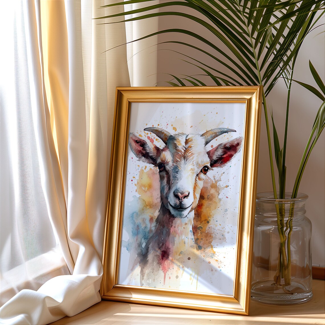 Baby Goat Painting Wall Art Poster Gift Watercolor Colorful Animal Painting Illustration Nature Wall Art Home Decor Print - Image 3