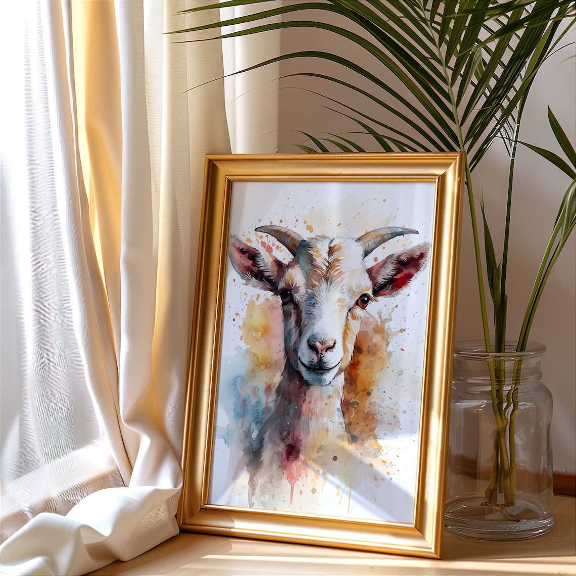 Sweet Baby Goat Watercolor Portrait Farm Animal Nursery Art Poster - Image 3