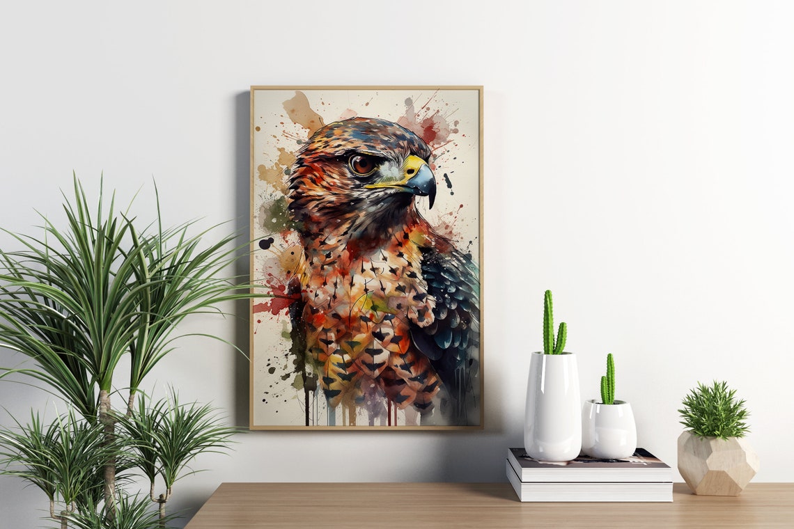 Colorful Hawk Watercolor Portrait Bird of Prey Wildlife Art Poster - Image 4