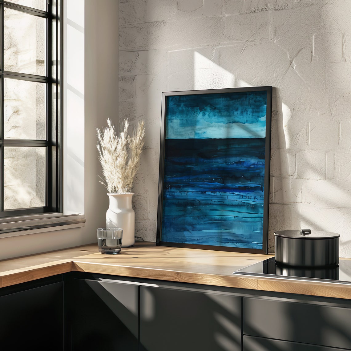 Midnight Blue Ocean Waves Abstract Watercolor Moody Sea Poster - Image 2
