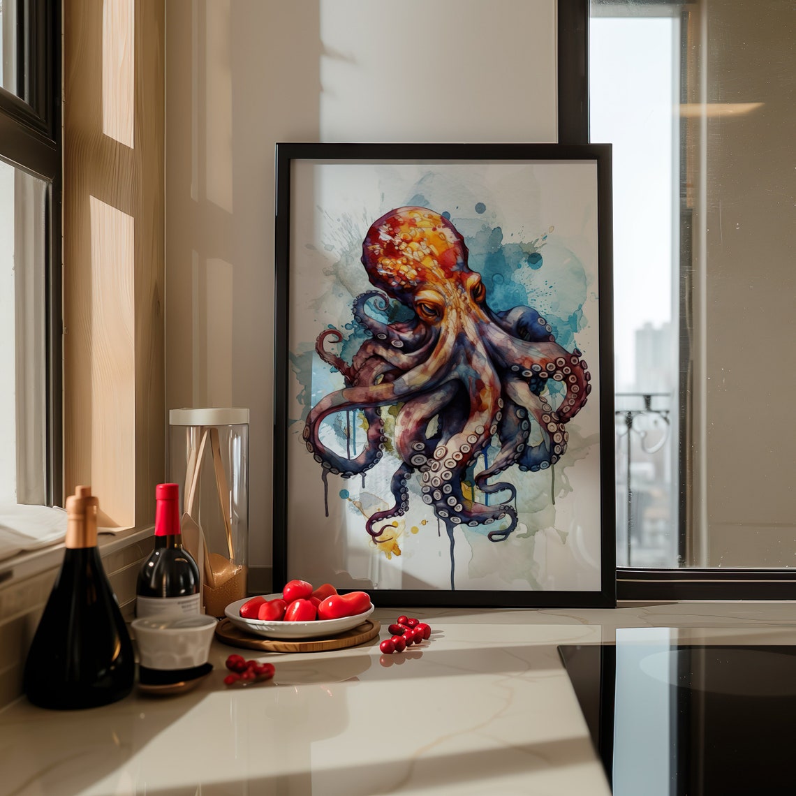 Octopus Colorful Watercolor Art Tentacles Sea Creature Splash Poster - Image 4
