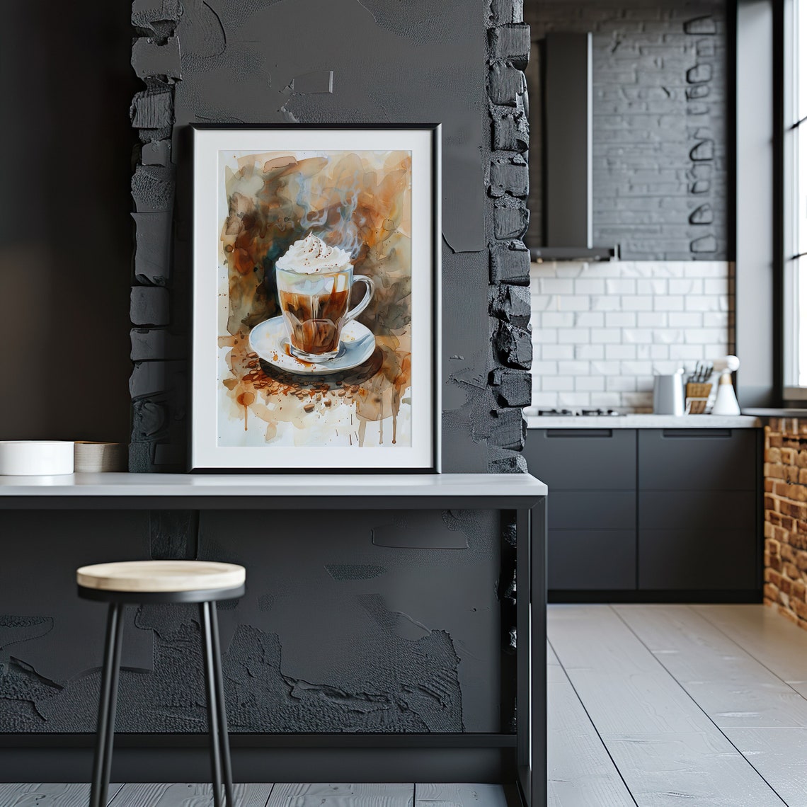 Steaming Latte Glass Watercolor Coffee Drink Cozy Scene Poster - Image 3