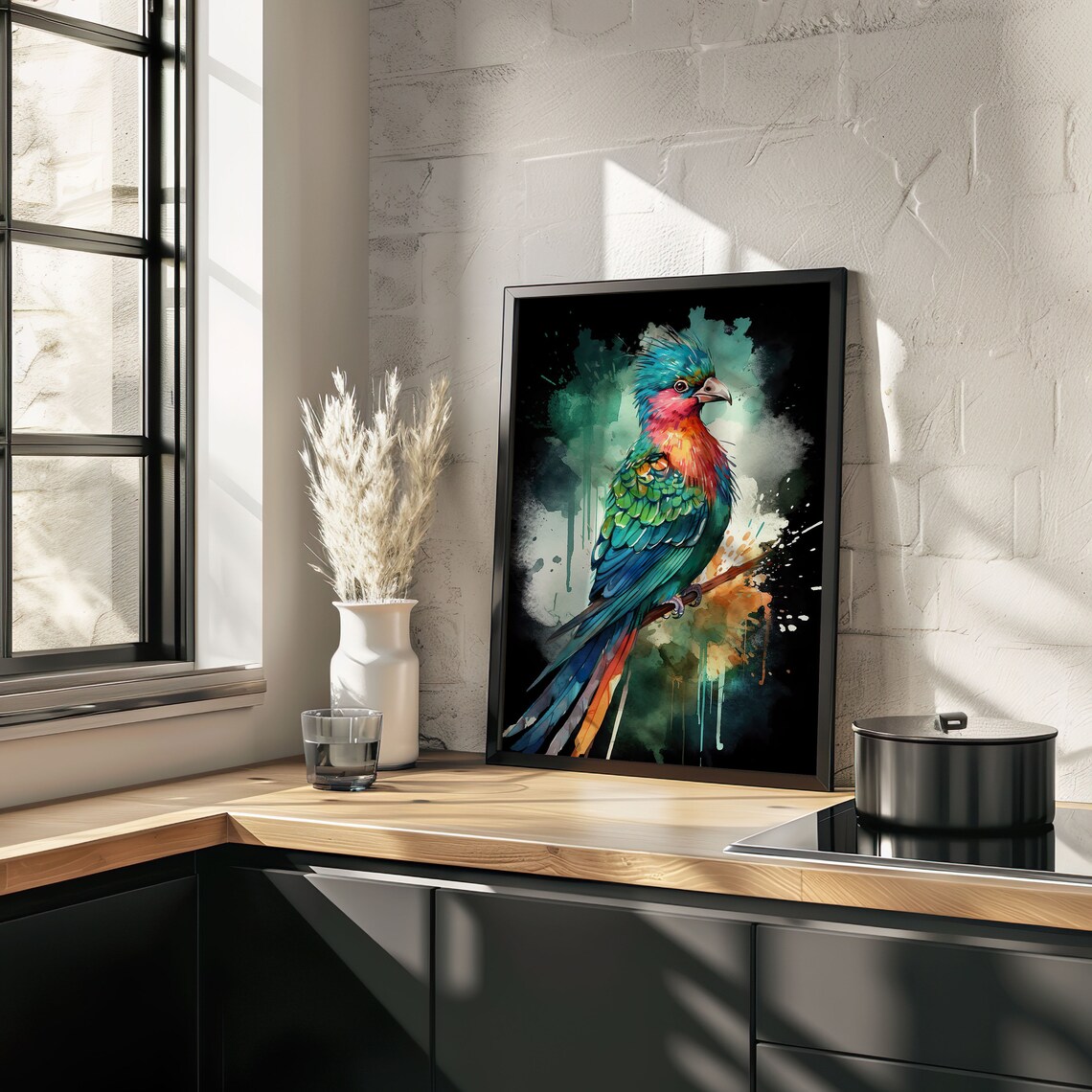 Quetzal Colorful Watercolor Portrait Exotic Tropical Bird Art Poster - Image 4
