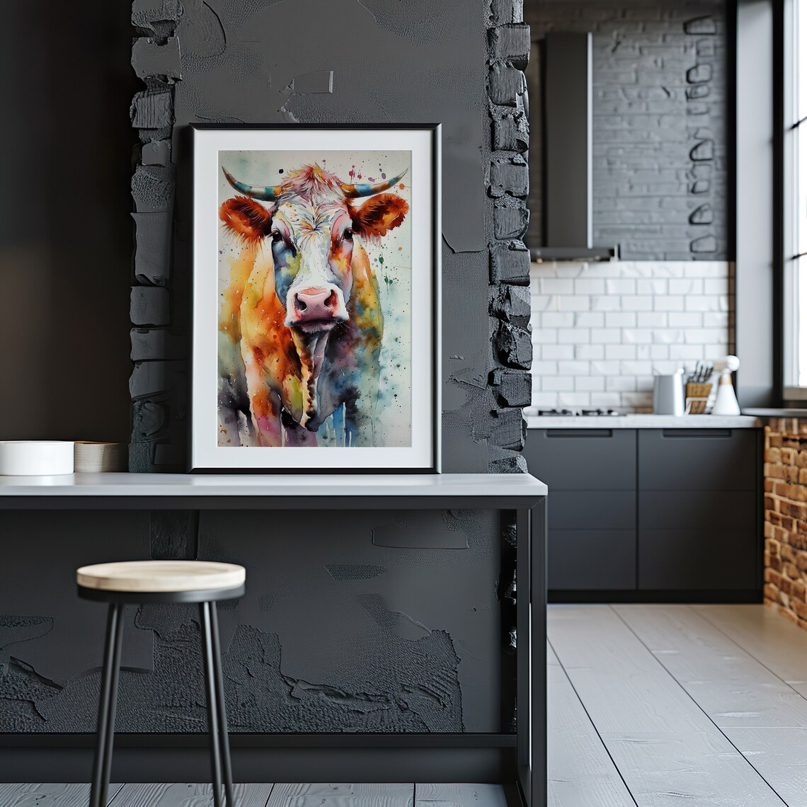 Cheerful Colorful Cow Portrait Watercolor Farm Animal Art Poster - Image 4