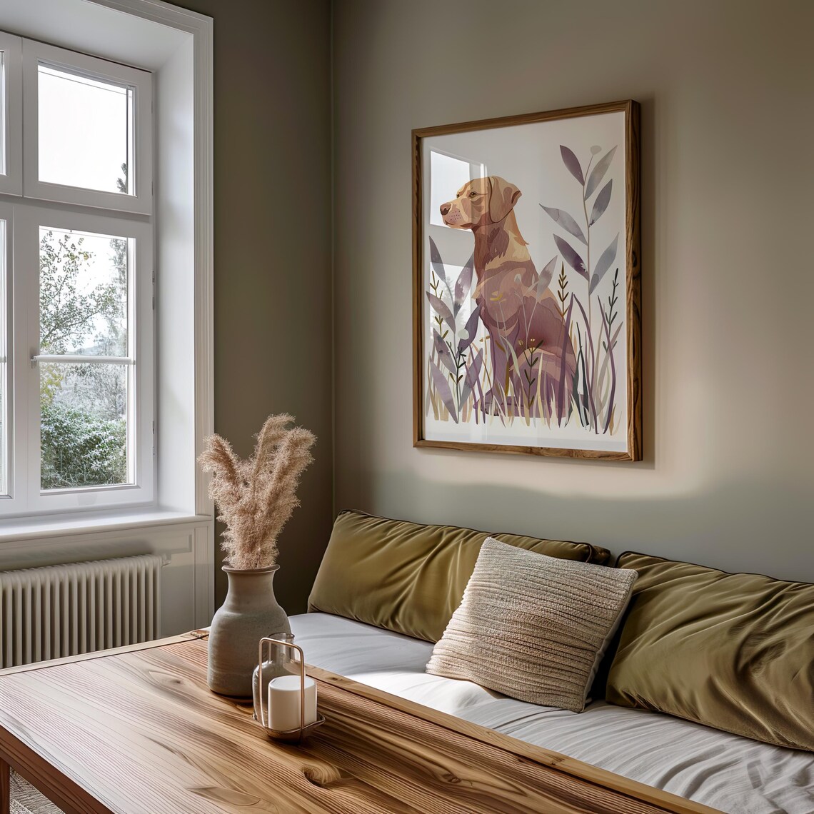 Brown Dog Watercolor Illustration Among Tall Grass Animal Art Poster - Image 5