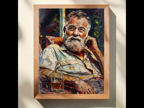 Ernest Hemingway Portrait, Whiskey Drinker Art Print