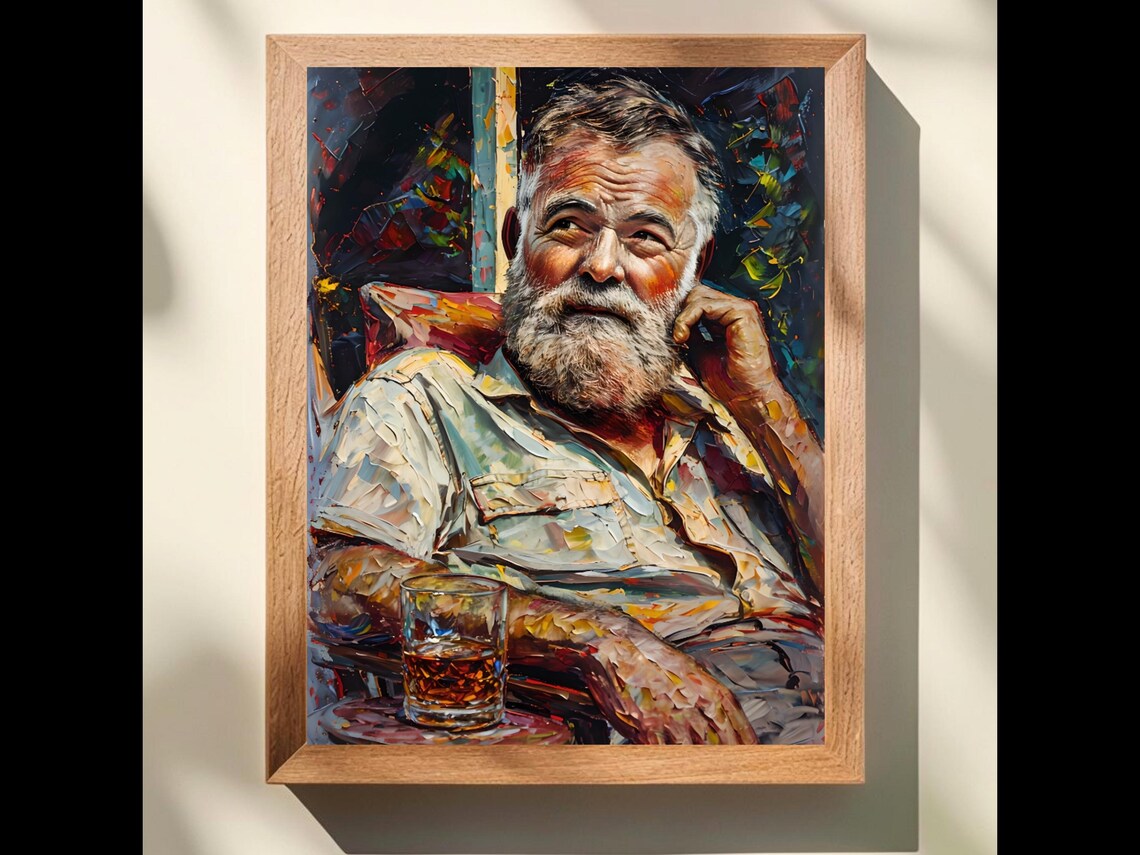Ernest Hemingway Portrait, Whiskey Drinker Art Print