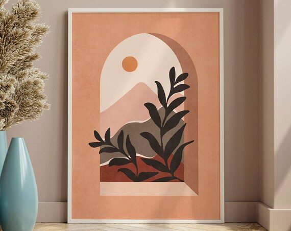Modern Boho Art Print Poster Boho Arch Print With Boho Landscape And Tropical Leaves Boho Art Home Decor