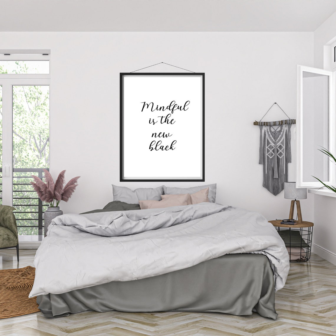 Mindful Is The New Black Calligraphy Script Mindfulness Quote Poster - Image 2