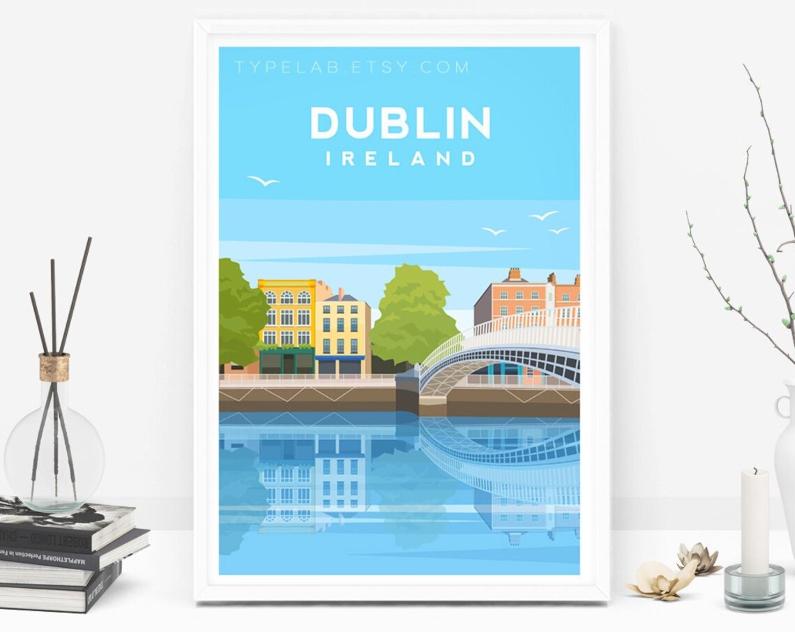 Dublin Travel Poster, Ha'penny Bridge Ireland
