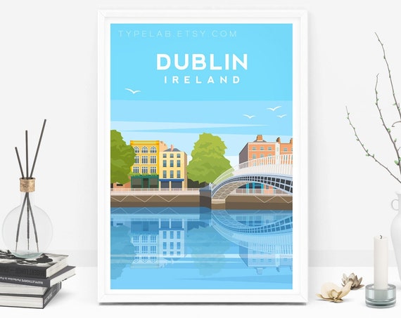 Dublin Travel Poster, Ha'penny Bridge Ireland
